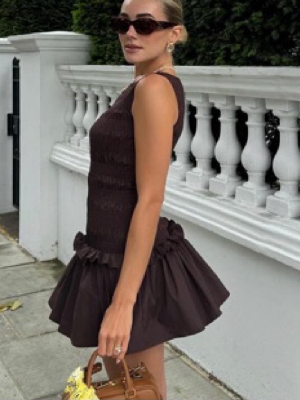 Peppermayo Garden Kisses Shirred Mini Dress Chocolate Brown Size 6 - Picture 4 of 7